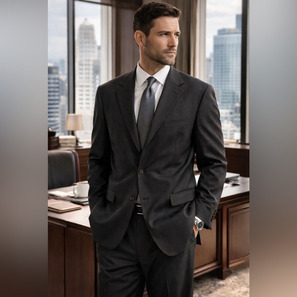 roberto villini Other - Roberto Villini Italy Charcoal Wool Suit 40S 34x29 Pleated Super 100 Men Classic